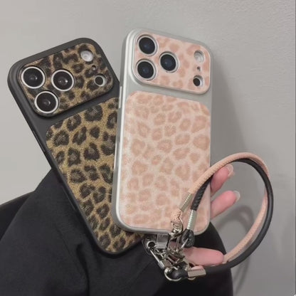 【アニマルムード】ピンク ブラウン レオパード ヒョウ柄 ストラップ付き スマホケース｜iPhone対応 #240710