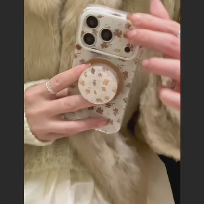 ブラウンリーフ Magnet内蔵 iPhoneケース｜落ち葉柄・マグネットリング付き #240430