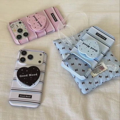 ハートグリップ Magnet内蔵 ボーダー iPhoneケース #240504