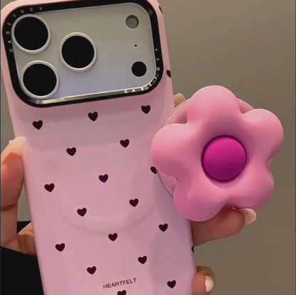 【フラワーハートグリップ】ハートドット×立体フラワーグリップ スマホケース｜iPhone対応 #250330