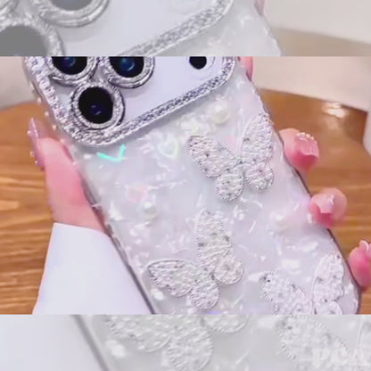 【ジュエリーバタフライ】キラキラ 蝶モチーフ×パール デコレーション スマホケース｜iPhone対応 #250424