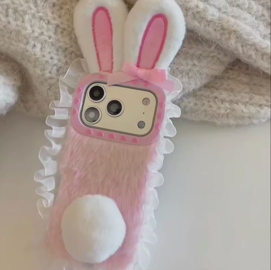 【バニーフリルファー】ふわもこウサギ耳×しっぽ付き スマホケース｜iPhone対応 #241227