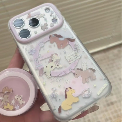 ユニコーンホース イラストiPhoneケース｜パステル動物柄・クリアグリップ付き #240428