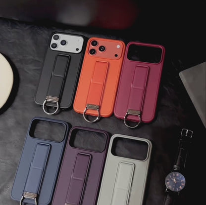 スタンド一体型 レザー調 折りたたみスタンド iPhoneケース｜シンプルデザイン#240329