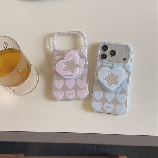 【Magsafe対応】ミラー付き ハートスターグリップ スマホケース｜iPhone対応 #250130
