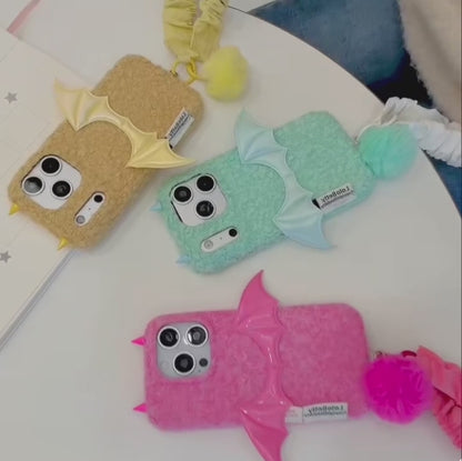 【デビルウイング】ふわもこ悪魔くん × 立体バットウイング スマホケース｜iPhone対応 #240825