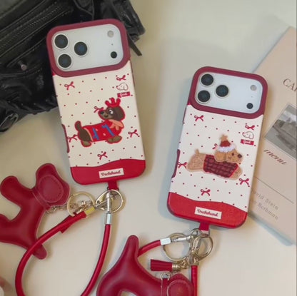 【アニマルシリーズ】 サンタ ダックスフンド 刺繍 × クリスマス デザインケース｜iPhone対応 #240906