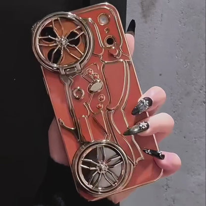 くるくる回る タイヤ 自転車 メタルバイク iPhoneケース｜立体ラインデザイン #240508