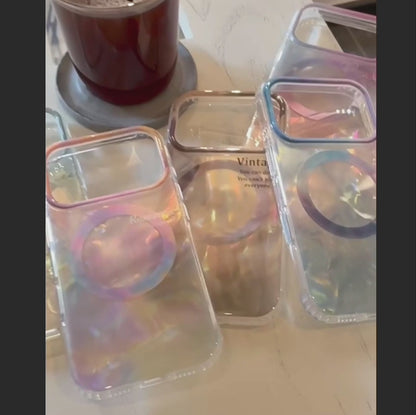 【Magnet内蔵】大理石風 シェルグロウ オーロラパール スマホケース｜iPhone対応 #250127