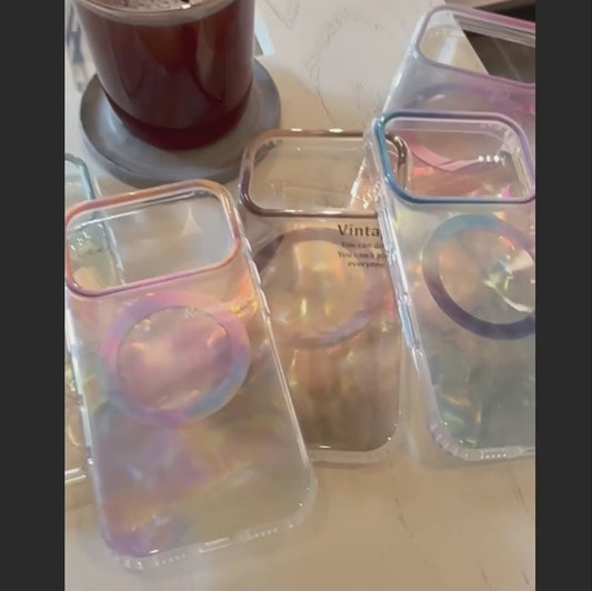 【Magsafe対応】大理石風 シェルグロウ オーロラパール スマホケース｜iPhone対応 #250127