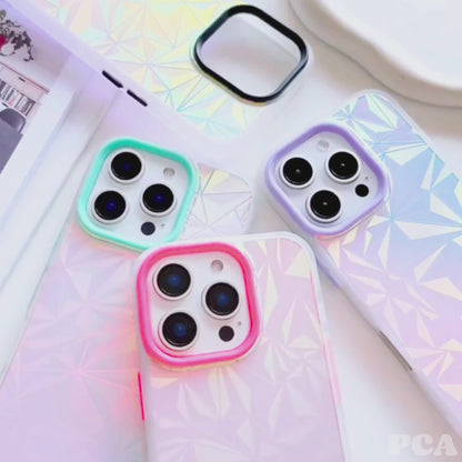 【キラキラシリーズ】幾何学模様 ホログラムデザイン ストラップ付きスマホケース｜iPhone対応 #251012