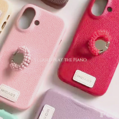 【レザー調】カラー ビーズ リング スタンド付き スマホケース｜iPhone対応 #250421