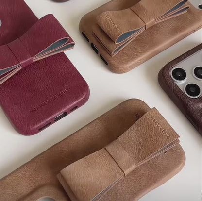 【ヴィンテージクラシカルリボン】レザーリボン×クラシックカラー スマホケース｜iPhone対応 #241222