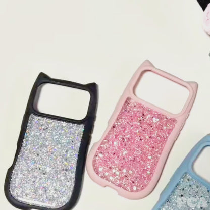 【猫耳シリーズ】キラキラ ラメ グリッター 猫耳デザイン スマホケース｜iPhone対応 #250307