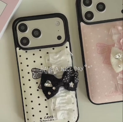 【リボンフリルシリーズ】ドット×フリルリボンデザイン iPhoneケース #240527