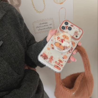 雪んこくまさん ベア スイーツ イラスト グリップ付き Magnet内蔵 iPhoneケース #240502