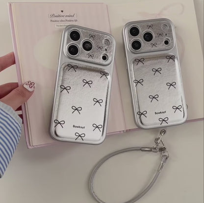 リボン柄 iPhoneケース｜シルバーカラー・フラットデザイン #240522