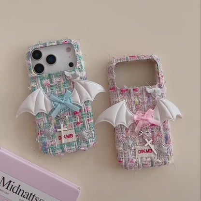 【ツイードリボンシリーズ】バットウィングツイード スマホケース｜ガーリー×エッジデザイン｜iPhone対応 #241204