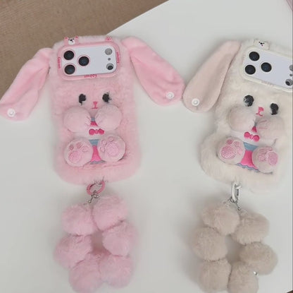 【ふわもこうさぎ】エコファー しっぽチャーム スマホケース｜iPhone対応 #250219