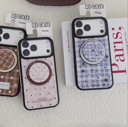 【Magnet内蔵】オータムチェック × カラーポップサークル スマホケース｜iPhone対応 #241027